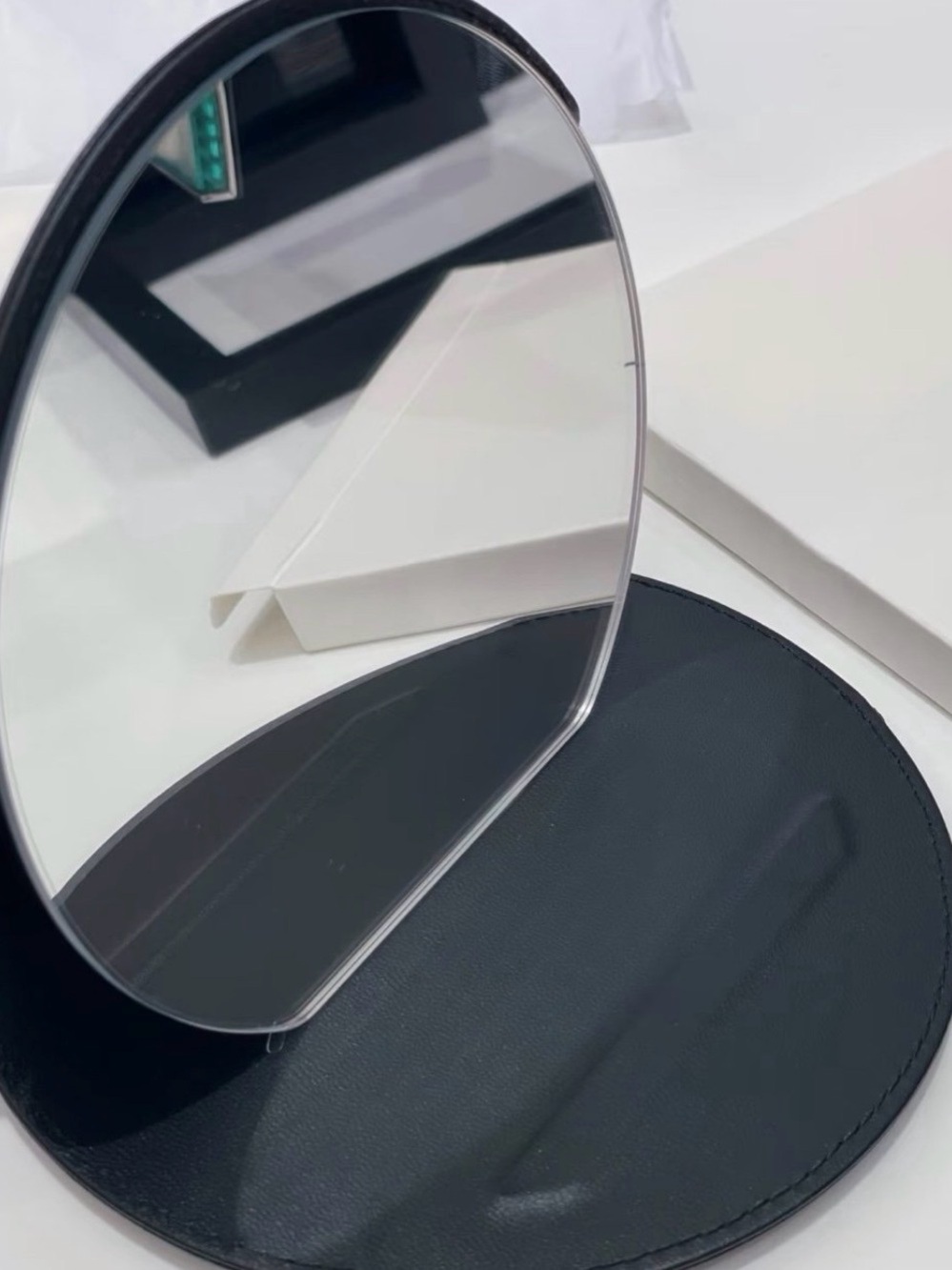 GWP- Black Round Leather Mirror